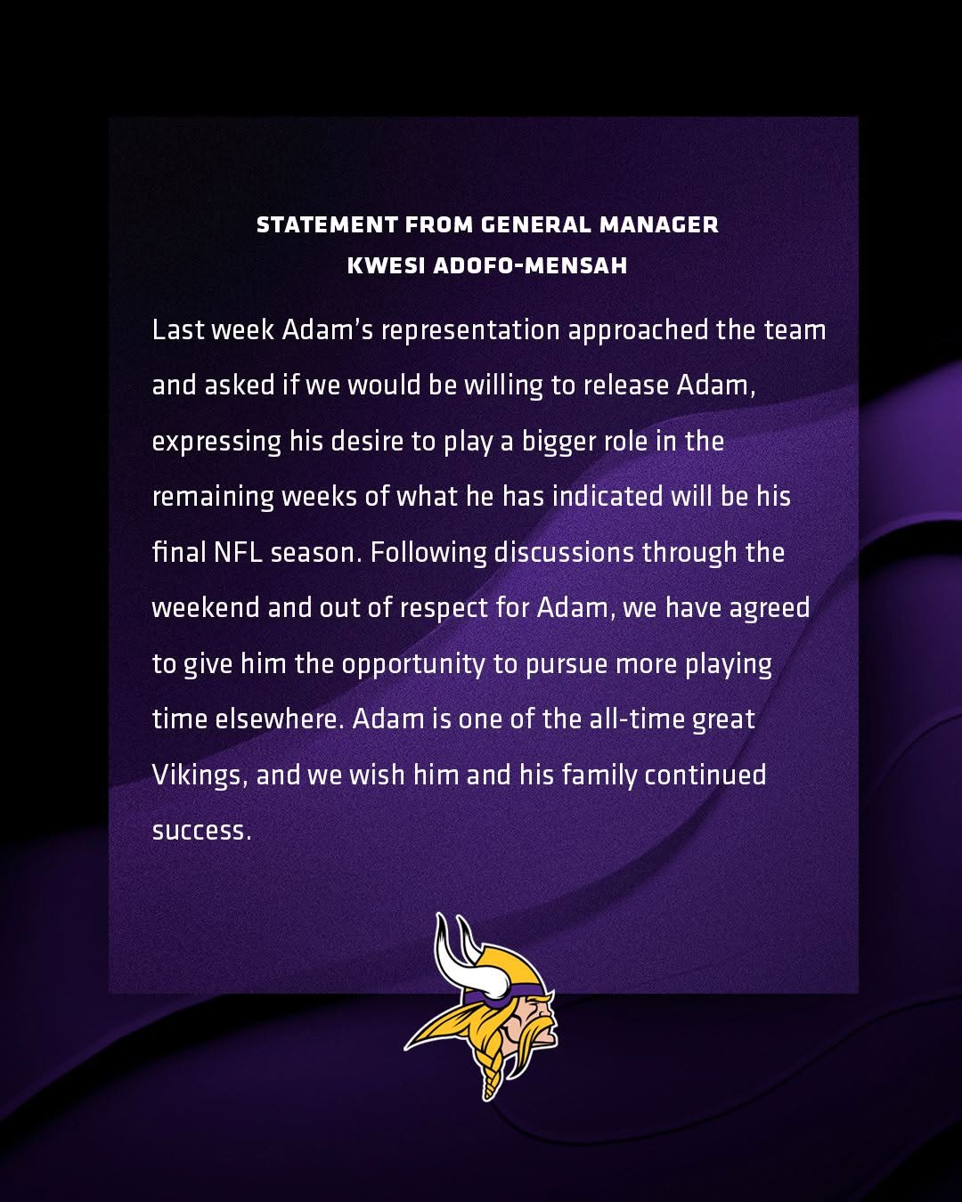 The #Vikings have waived WR Adam Thielen.