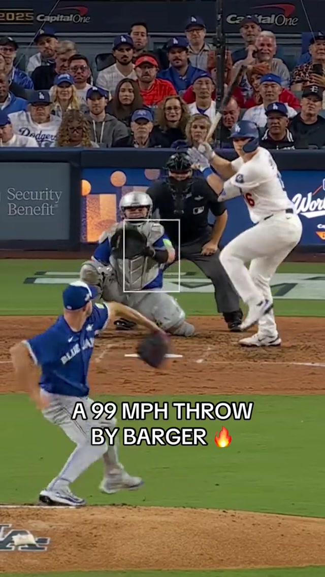 What a toss by Addy ‼️ #MLB #WorldSeries #MLBPostseason #BlueJays #AddisonBarger 