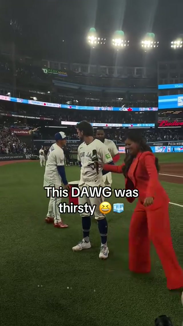 “That’s wet dog, baby!” 😂🐶 #MLB #BlueJays #ErnieClement #BlueJays50 