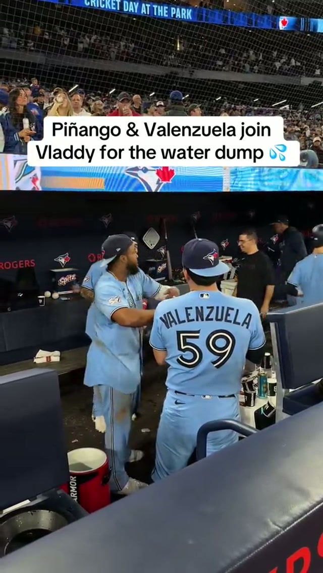 2x the fun 😈🧊 #MLB #BlueJays #Toronto #WaterDump #BlueJays50 