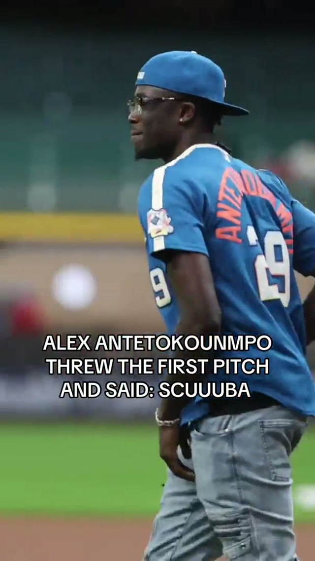 @Alex Antetokounmpo hit em with the celly after throwing the first pitch 😮‍💨 #brewers #bucks #milwaukee #antetokounmpo #firstpitch 
