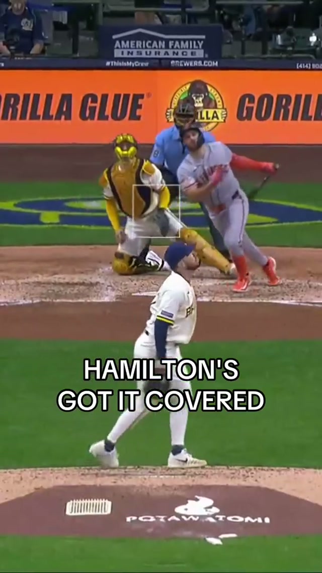 A wild over the shoulder grab for Hamilton ‼️ #davidhamilton #out #flyball #brewers #mlb 