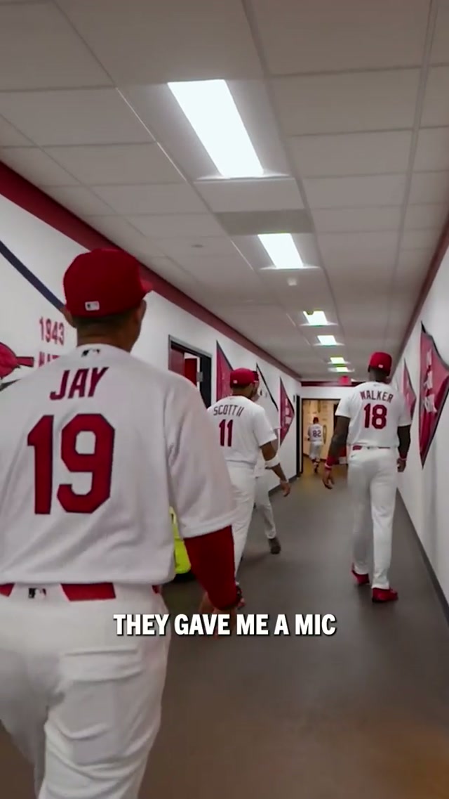 MIC’D UP 🎙️ go backstage with Jon Jay on Opening Day at Busch Stadium #bts #mlb #baseball