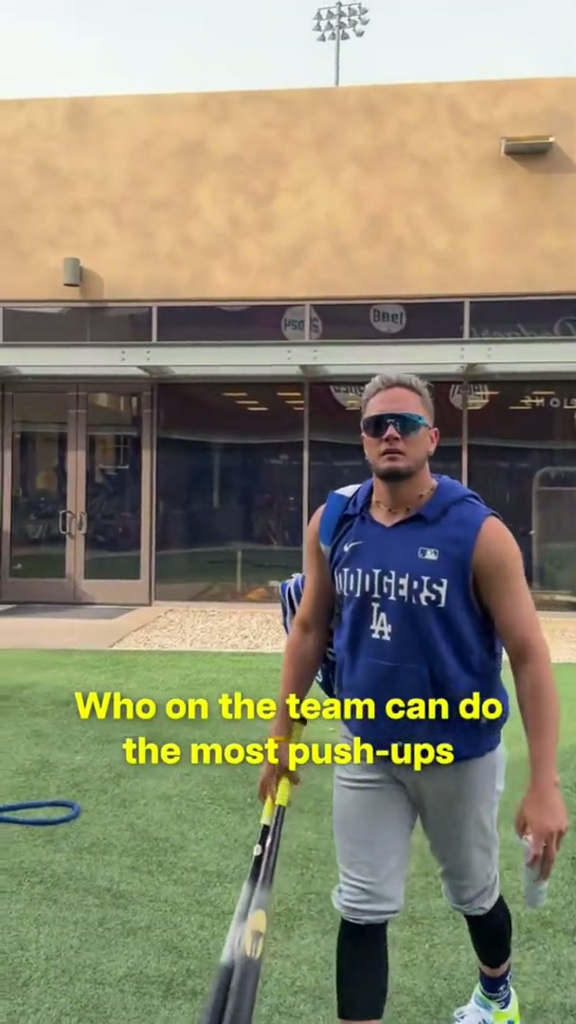 Who on the team can do the most and least push-ups? 😂 #dodgers #sports #losangeles #funny #question 