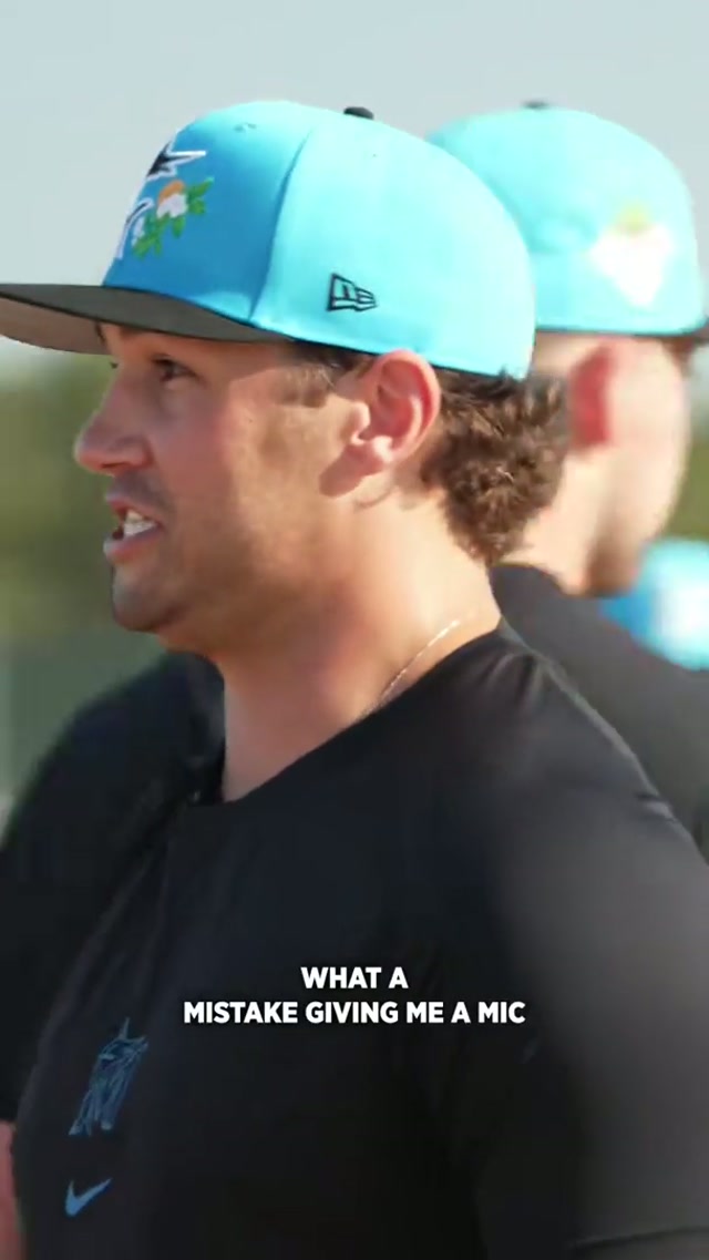 Real risky business giving Phillips a mic 🫣 #marlins #springtraining #baseball 