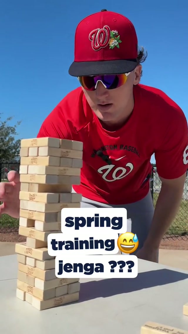 why’d he take it off the top ??? 😭 #mlb #gametok #jenga #springtraining #baseball 