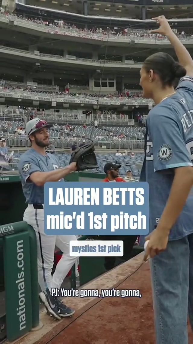 national(s) champion type first pitch 🔥 @Lauren Betts 🧿  @washmystics @WNBA @UCLA WBB #draft #baseball #yay 