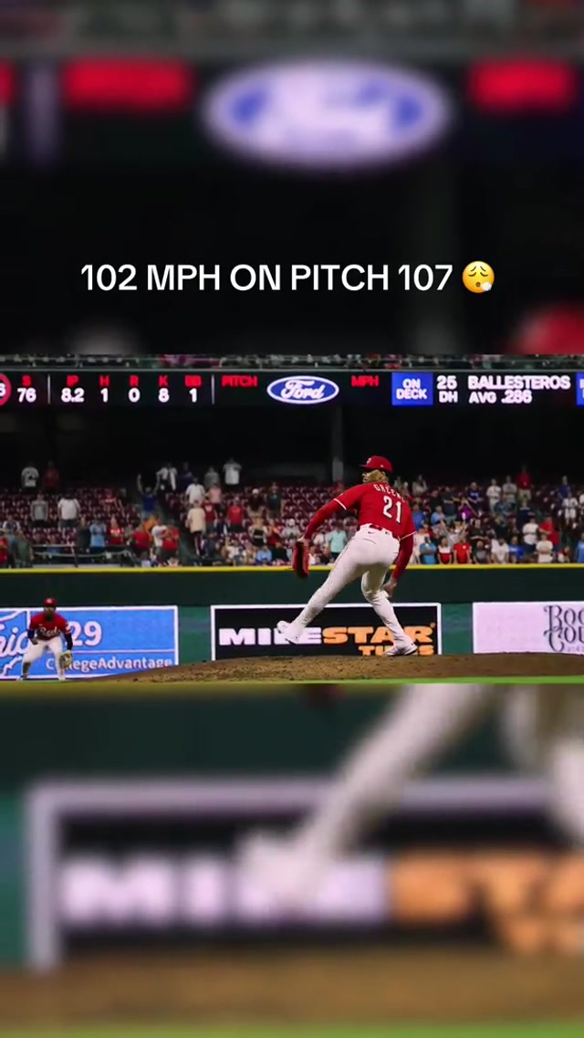 Chuckin’ heat all night long | #reds #mlb #huntergreene 