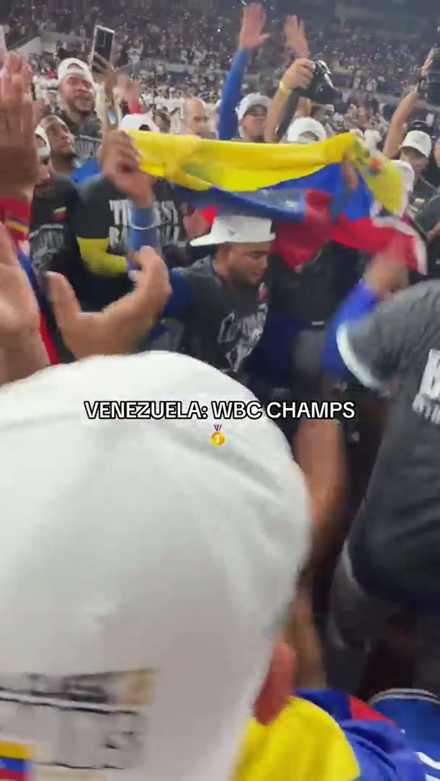 Luis Arraez and José Buttó celebrating Venezuela’s first-ever #WorldBaseballClassic title 🏆 #WBC #Baseball 