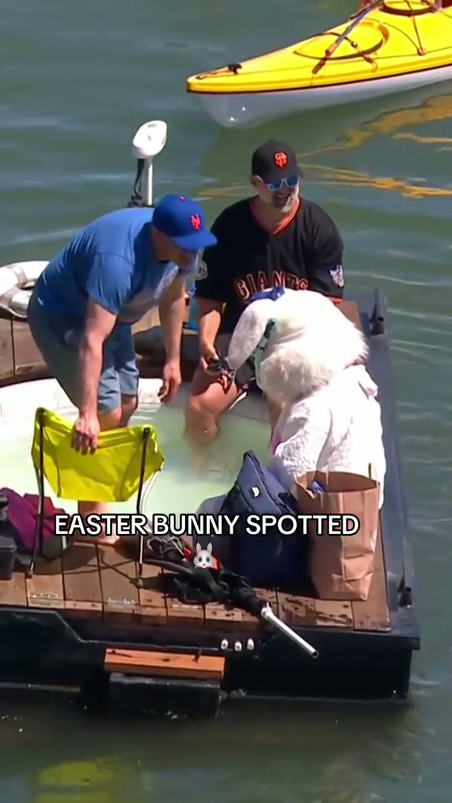 What’s weirder: the hot tub in McCovey Cove, or the #Easter bunny being in the hot tub in McCovey Cove? 🤔 #MLB #Baseball #Humor