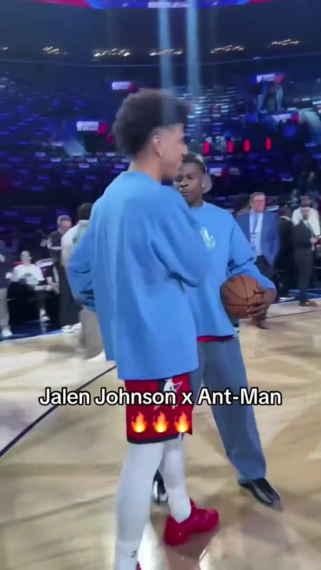 Lots of ATL love between these two 🫶 #anthonyedwards #basketball #jalenjohnson #allstar # 