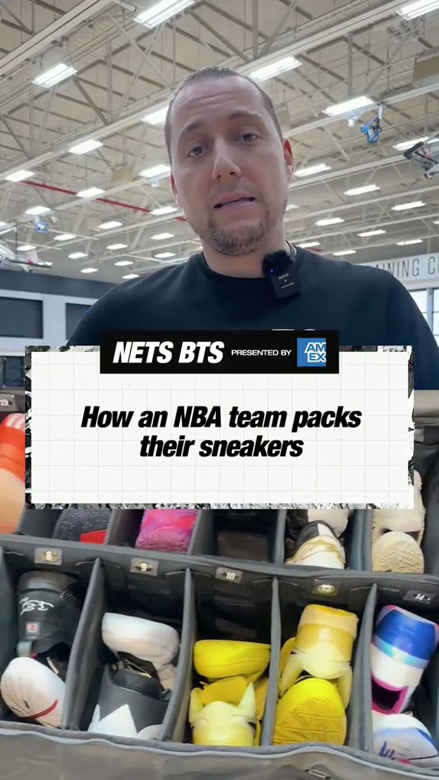 Ever wonder how an NBA team packs all their sneakers for the road? 🎥 Nets BTS presented by @American Express #nba #basketball #travel #sneakers #brooklynnets 