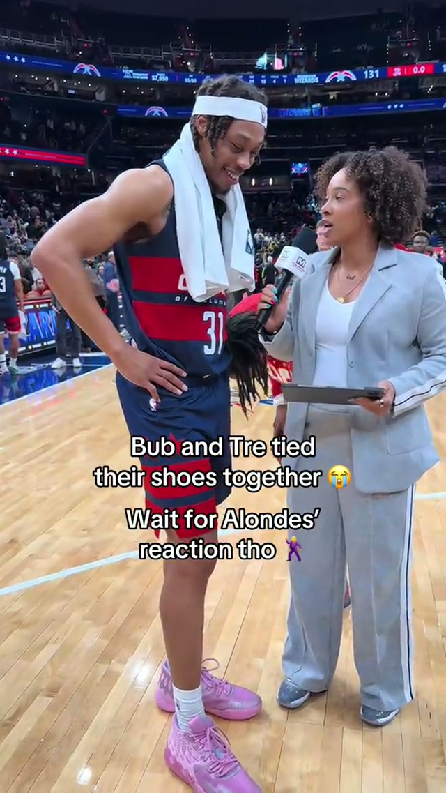Alondes Williams after Tre tied his shoes together 🕺🕺🕺#washingtonwizards #funny #bubcarrington #trejohnson #manman 