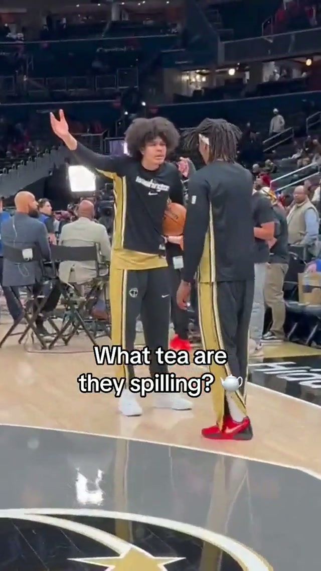 Kyshawn George and Tre Johnson have the tea 🫖 #washingtonwizards #wizards #warmups #houstonrockets #nba 