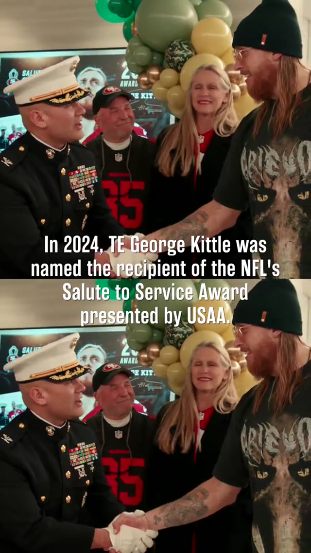 George Kittle is proudly passing the torch 🥹 #christianmccaffrey #georgekittle #49ers #nfl #salutetoservice
