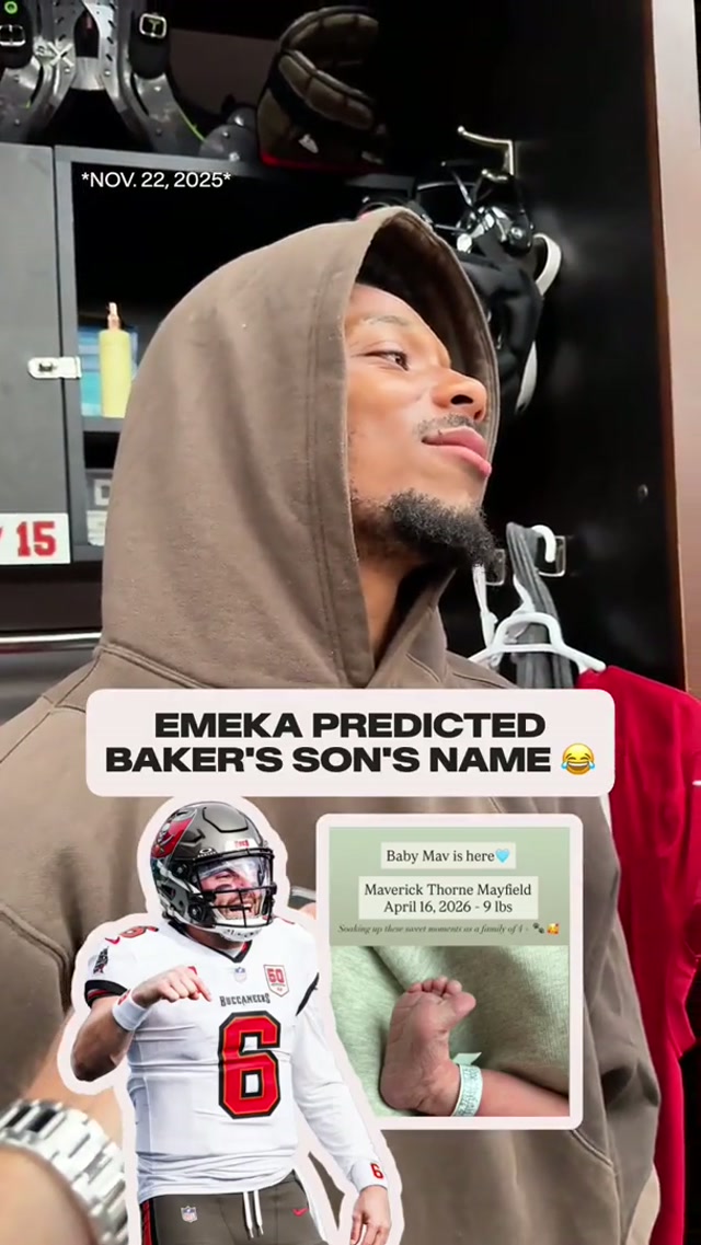 Emeka predicted Baker Mayfield's son's name almost five months ago 👶🤣 #bakermayfield #baby #babyboy #dad #family 