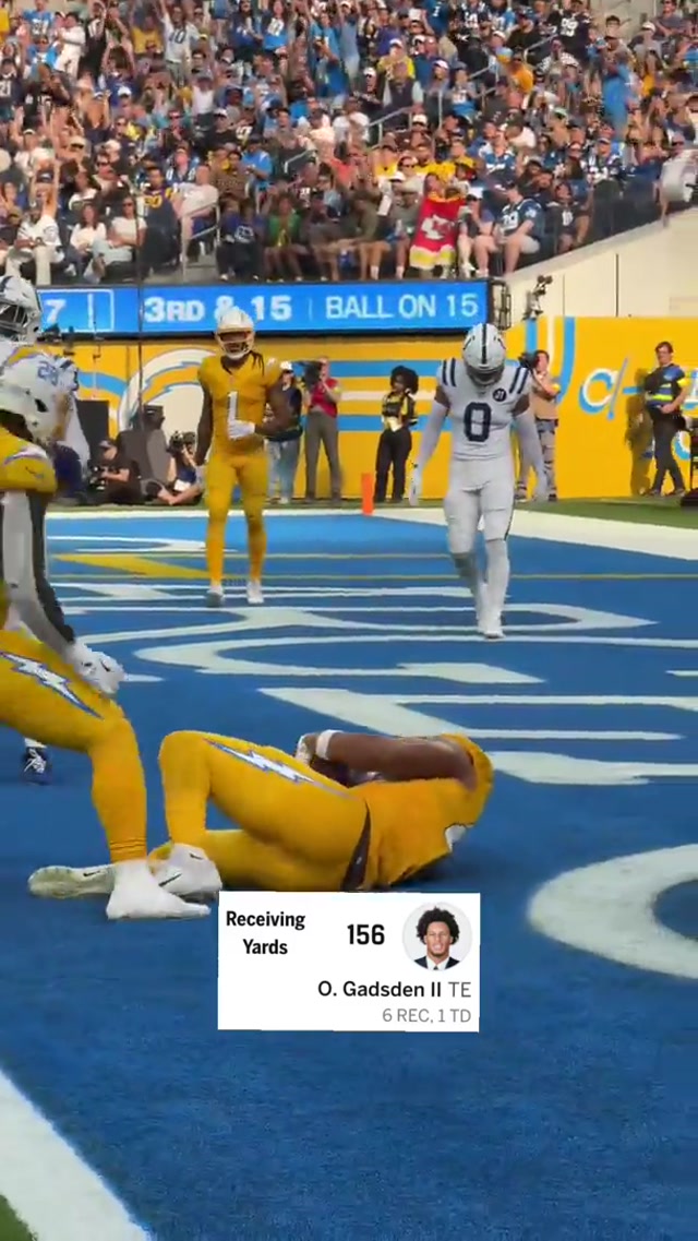 oronde gadsen, first nfl touchdown!! #chargers #orondegadsden #rookie #tightend #touchdown 