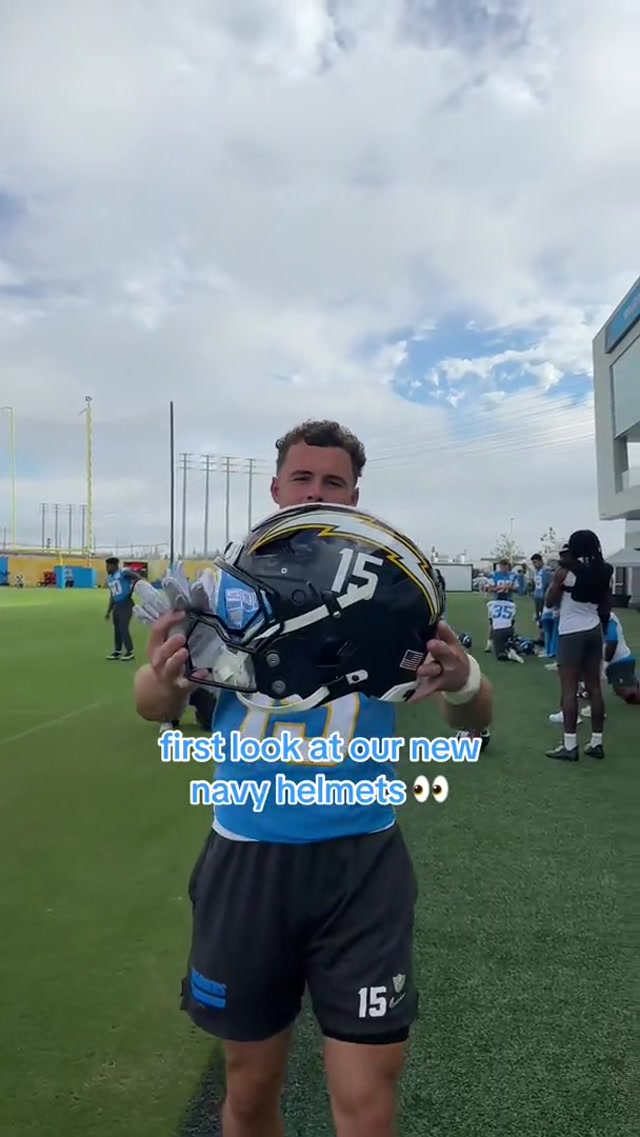 first look at the navy helmets 👀 #reaction #helmet #chargers #football #equipment 