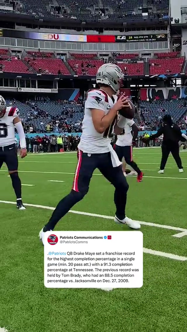 drake maye sets a franchise record for the highest completion percentage in a single game‼️ #nfl #patriots #drakemaye 