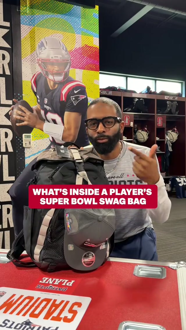 ever wondered what’s inside a player’s super bowl swag bag⁉️ #nfl #patriots #superbowl #equipment 