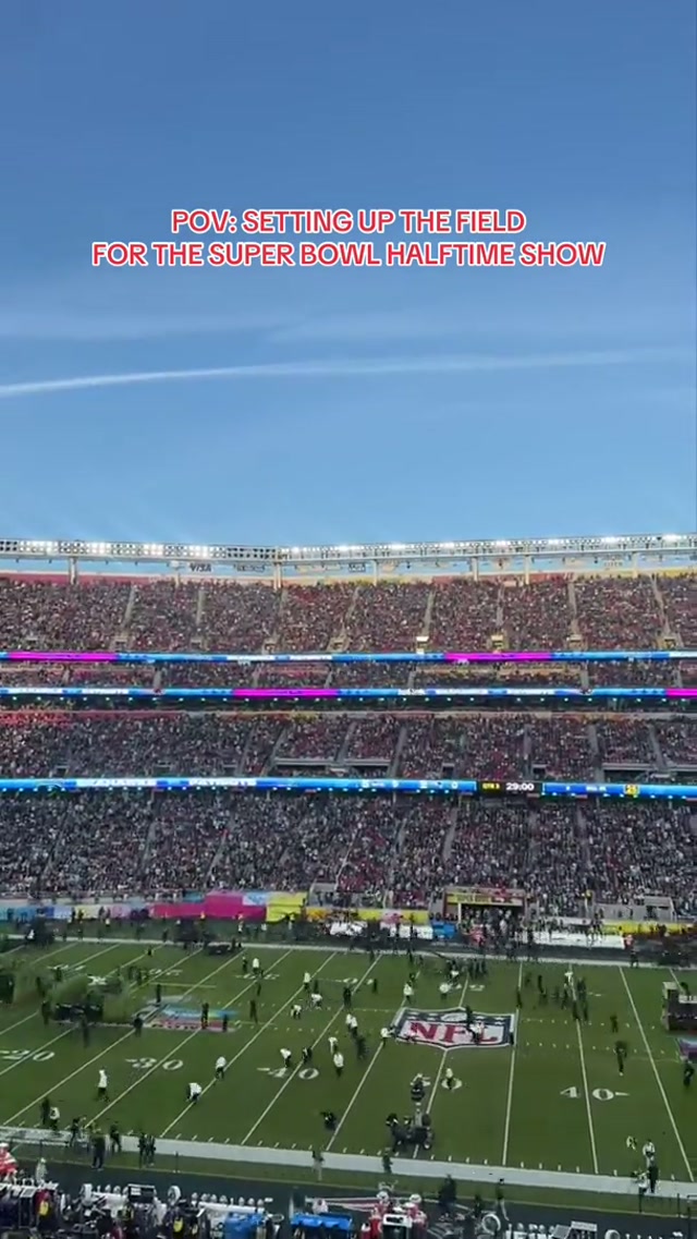 POV: getting the super bowl field ready for the @Bad Bunny halftime performance🎵 #nfl #patriots #superbowl #halftimeshow #badbunny 