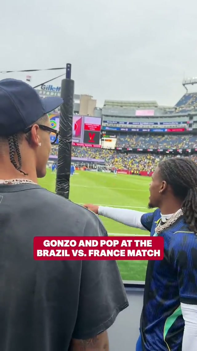 christian gonzalez & pop douglas at the brazil vs. france match in foxboro ⚽️ #nfl #patriots #fifaworldcup @Gonzo @Popshotta3 