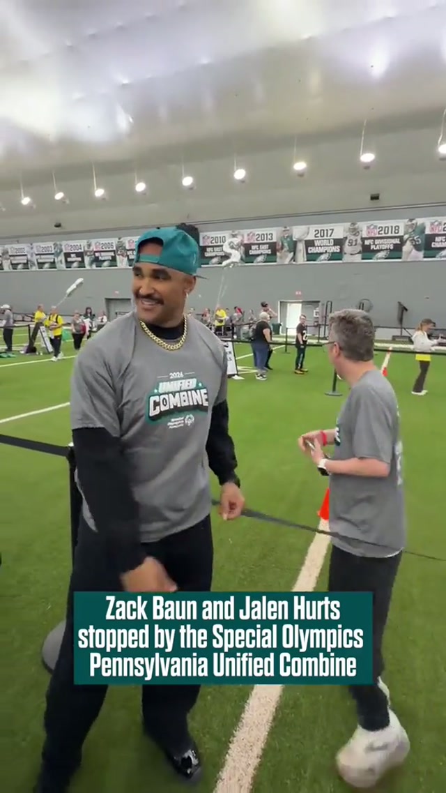 With our friends from @Special Olympics Pennsylvania in the house yesterday, you know Jalen Hurts and Zack Baun had to make an appearance 🥹 #eagles #nfl #specialolympics 