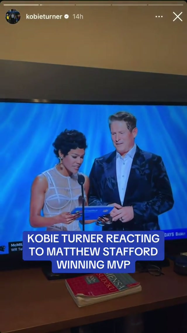 @Kobie Turner is just like us fr 🗣️ #larams #matthewstafford #mvp #kobieturner