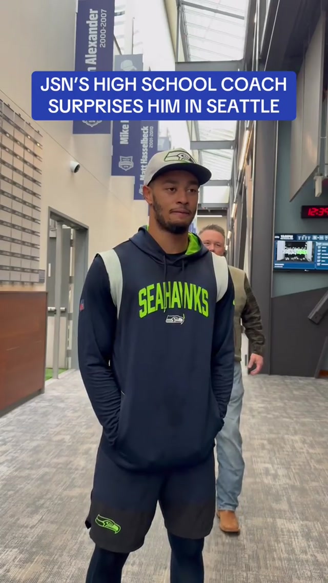 This moment between JSN and his old coach 🥹 #nfl #seahawks #coach #wholesome #surprise 